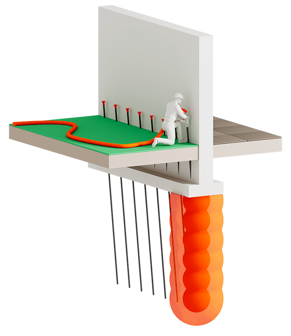 Patentiertes Uretek Multipoint Injektionssystem 3D Grafik Patentiertes Uretek Multipoint Injektionssystem 3D Grafik